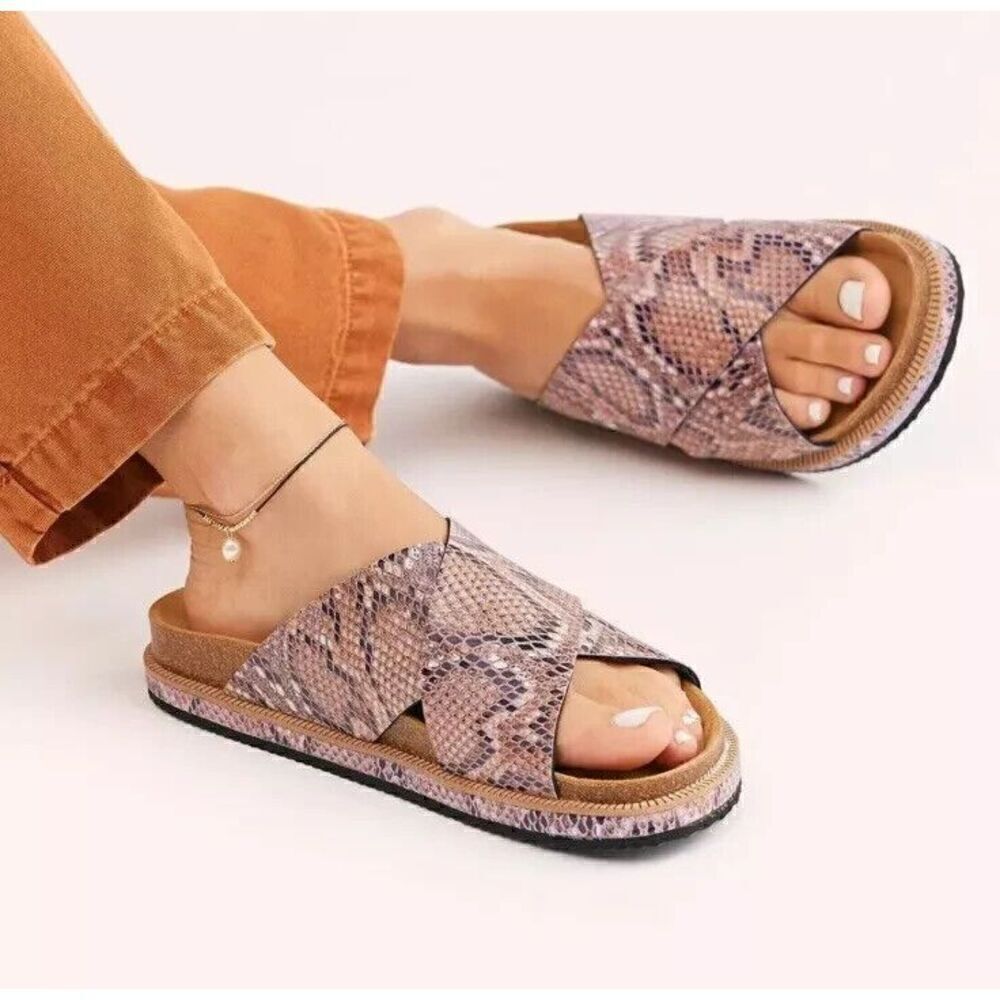 Free People Women 40 (9-10) Sidelines Slides Sandals Multicolor Snake Open
